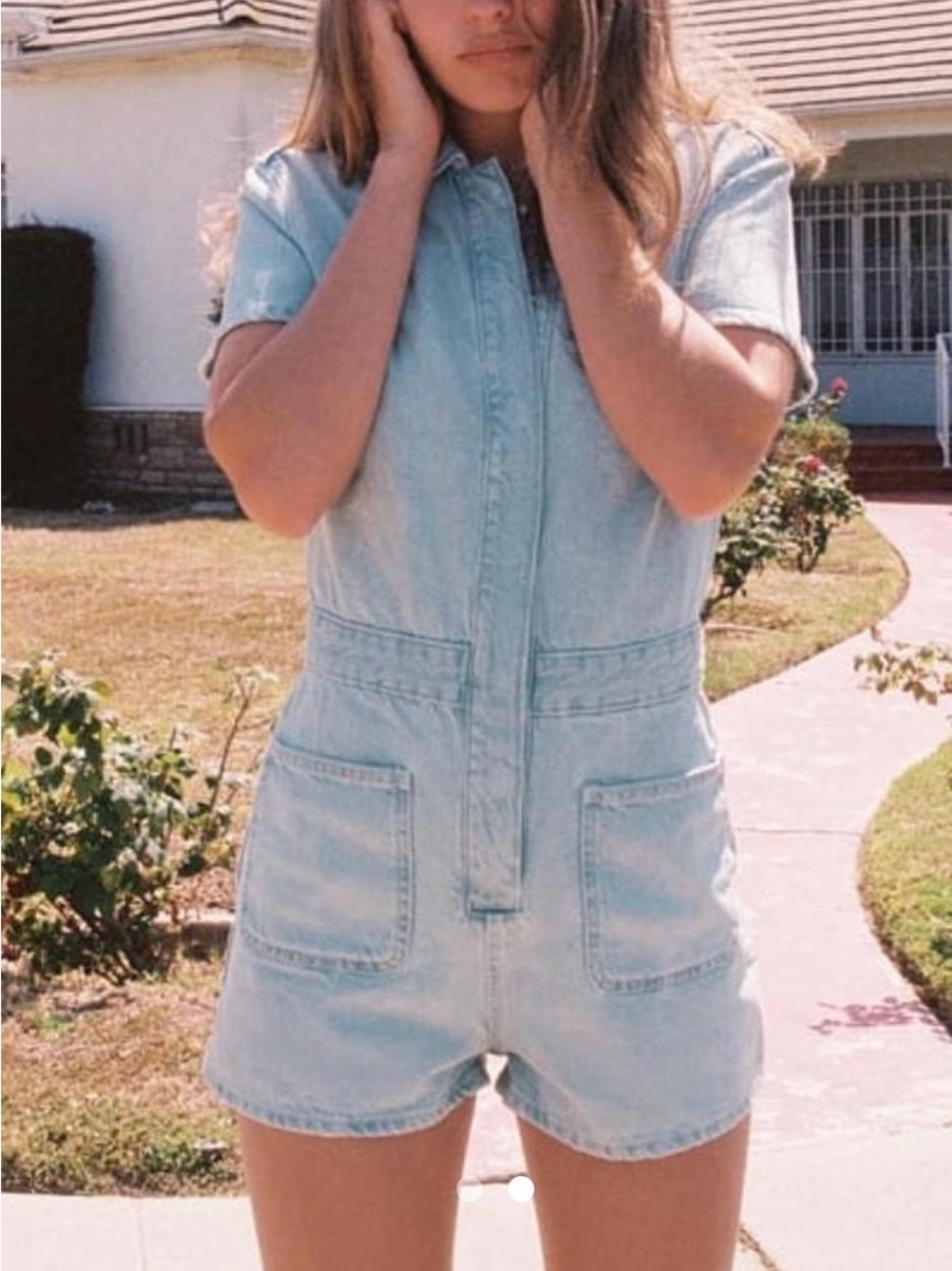 Zara Light Blue Denim Short Jumpsuit Romper